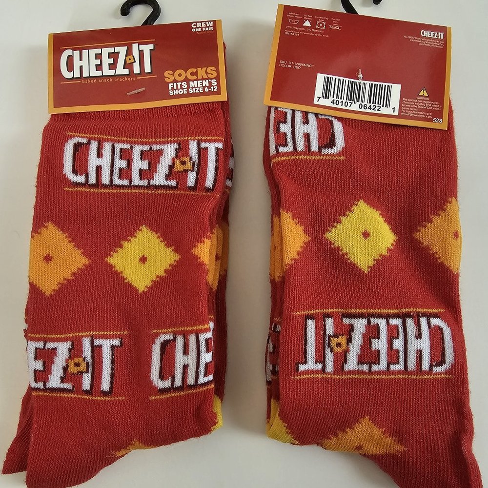3/$18 men ODD SOX novelty CREW SOCKS food CHEEZ IT fun GIFT crazy FAVOR party - Picture 1 of 1